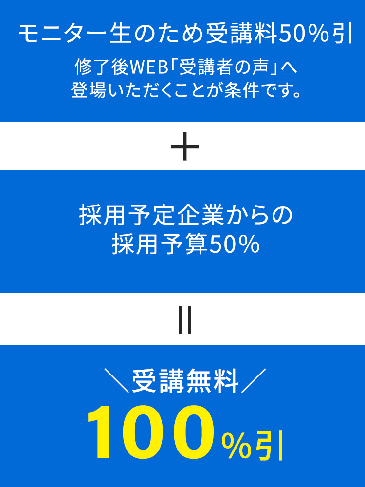 通常¥330,000 かかる受講料を０円にて受講いただけます。